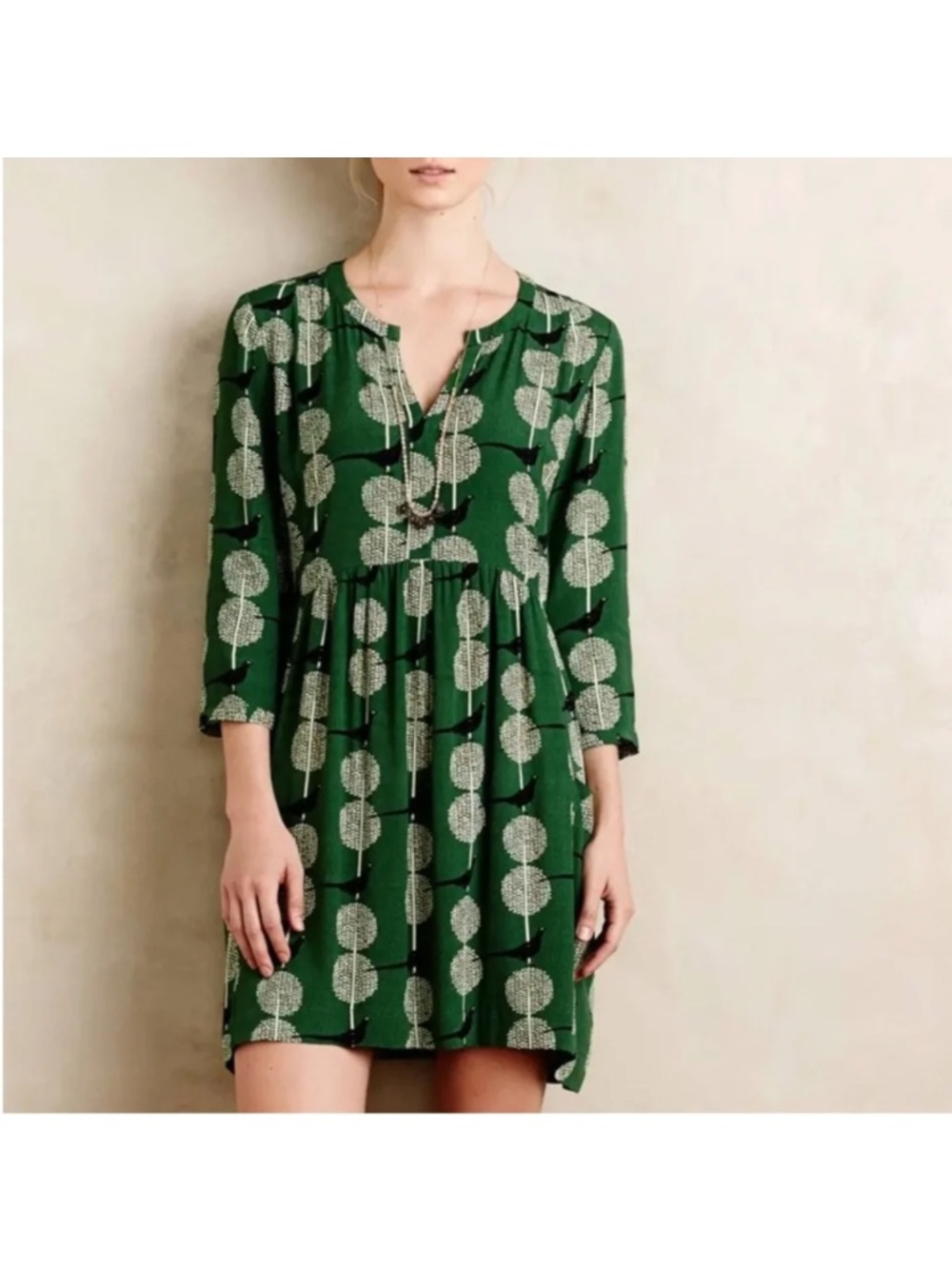 Anthropologie Maeve Devery V-Neck Printed Tunic Dress Size XXSmall